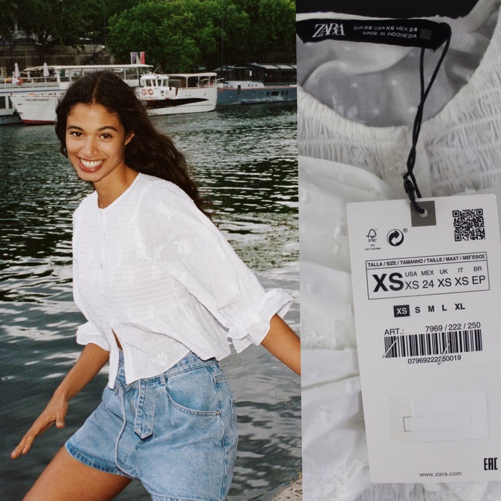 Zara NWT Embroidered Dotted Mesh Top XS